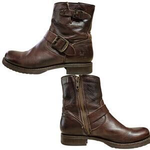 Frye Brown Leather Buckle Veronica 6" Side Zip Ankle Boots Shoes Women's 7 1/2 B